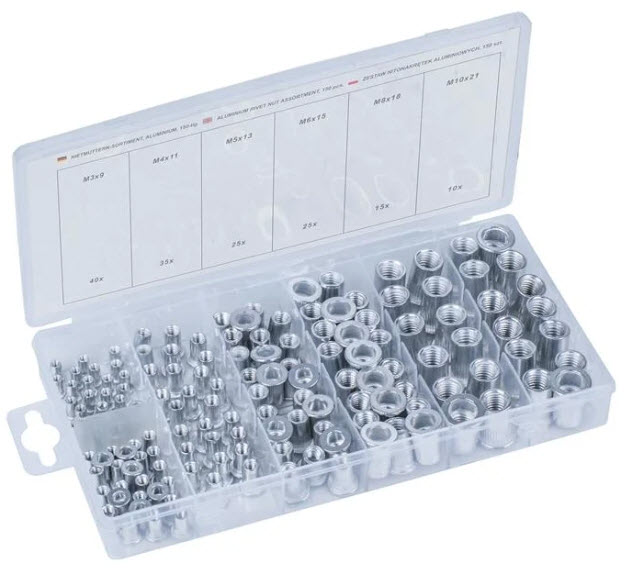 Nietmuttern-Sortiment Alu 150-tlg.