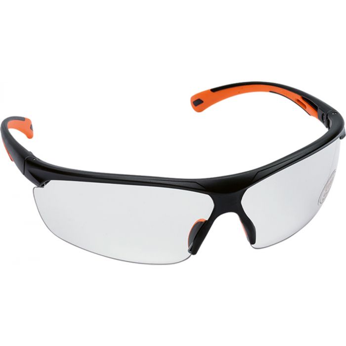 Leichte Schutzbrillen MSA mit einer stark nach hinten gezogenen Form, guter Seitenschutz, kratzfeste, beschlagfreie Polycarbonatscheiben