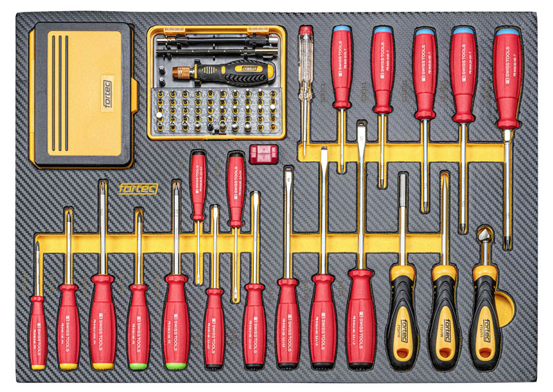 Werkzeugeinlage Schraubendreher und Bits von der Marke Fortec durch praktische-werkzeuge Werkzeugeinlage Schraubendreher und Bits von der Marke Fortec durch praktische-werkzeuge für eine übersichtliche Ordnung in der Werkstatt