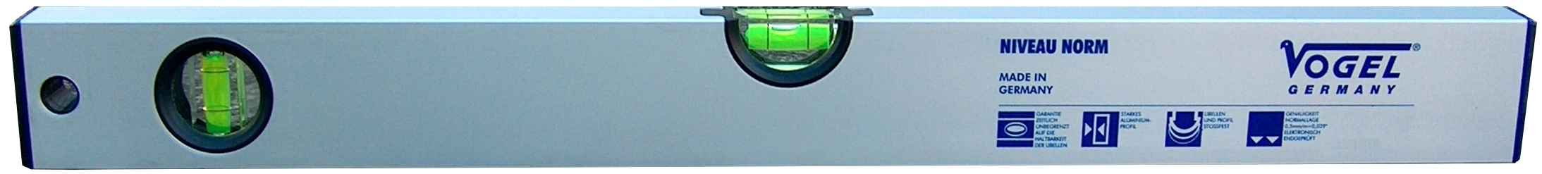 Wasserwaage mit Magnet ist silbereloxiert mit einer Horizontal-Libelle und einer Vertikal-Libelle