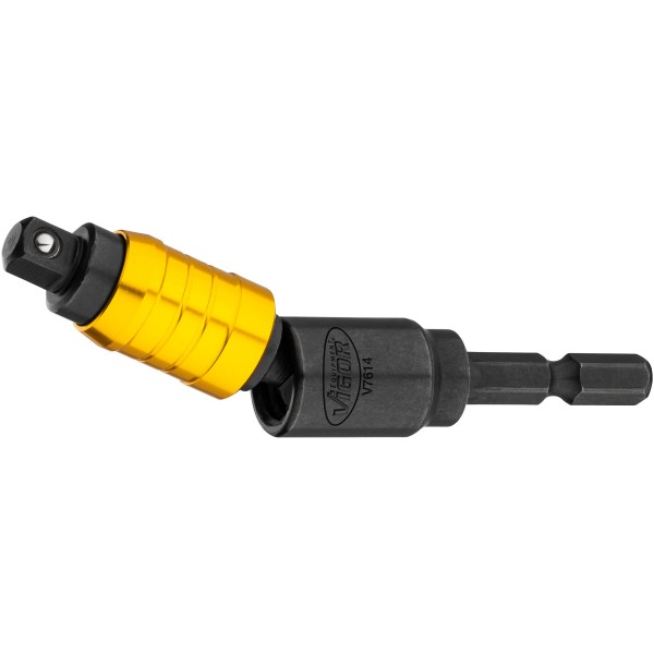 Steckschlüssel-Adapter mit Gelenk Ein Adapter mit Bitaufnahme und einem 1/4" Vierkant und Gelenk
