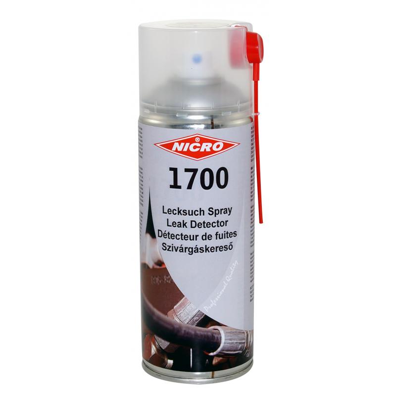 Lecksuchspray Nicro 1700 NICRO 1700 Lecksuchspray kann zur Prüfung für nahezu alle Gasarten wie Druckluft, Kohlendioxid, Stickstoff, Sauerstoff, Ergas, usw. herangezogen werden