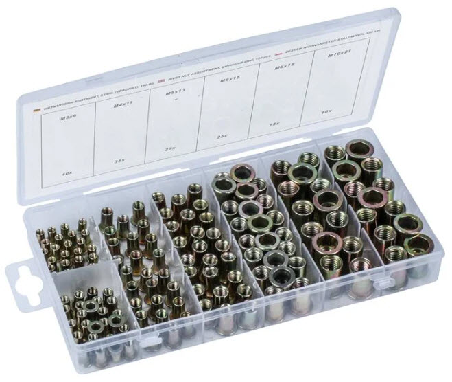 Nietmuttern-Sortiment Stahl 150-tlg.
