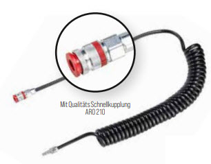 Druckluftspiral-Schlauch PUR, Fortec Druckluftspiral-Schlauch PUR mit Qualitäts-Schnellkupplung und Stecknippel