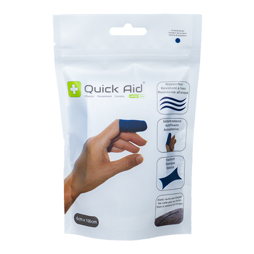 Quick Aid ist ein revolutionäres, klebstofffreies Pflaster für die Wundversorgung, das nur auf sich selbst und nicht auf Haut, Haaren oder Wunde klebt.