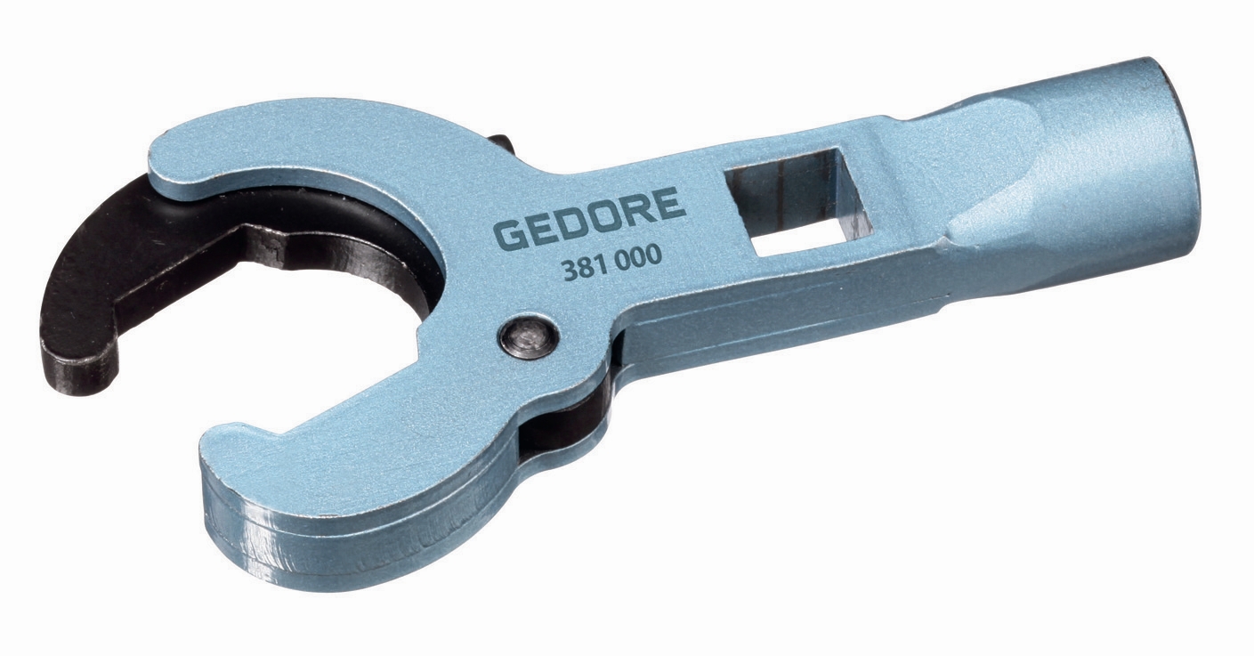 Der GEDORE Hahnblockschlüssel besitzt eine kopfseitige ½ Zoll Aufnahme für die Verwendung einer Verlängerung, die als Handgriff dient und gleichzeitig ein höheres Drehmoment überträgt