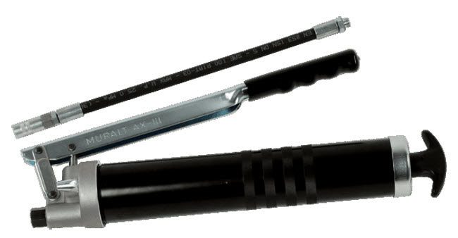 Hebeldruck-Fettpresse Muralt, Abnox Hebeldruck-Fettpresse Muralt im Einsatz für Schmierstoffe (Fett), Pressenkopf aus hochwertigem Aluminium gesenkgeschmiedet